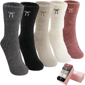 New 5 Pairs Fuzzy Soft Cozy Comfortable Socks for Women, Casual Sleep Comfy Sock